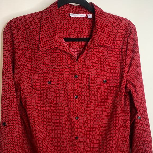 Rebecca Malone Black Red Geometric Blouse Sz Medium - Picture 3 of 5